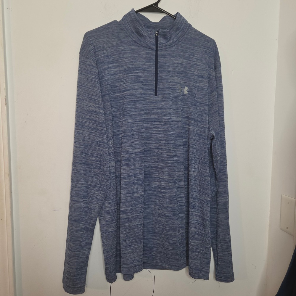 Under Armour Mens 2XL Blue HeatGear Quarter Zip Pullover Space Dye Loose Fit Top